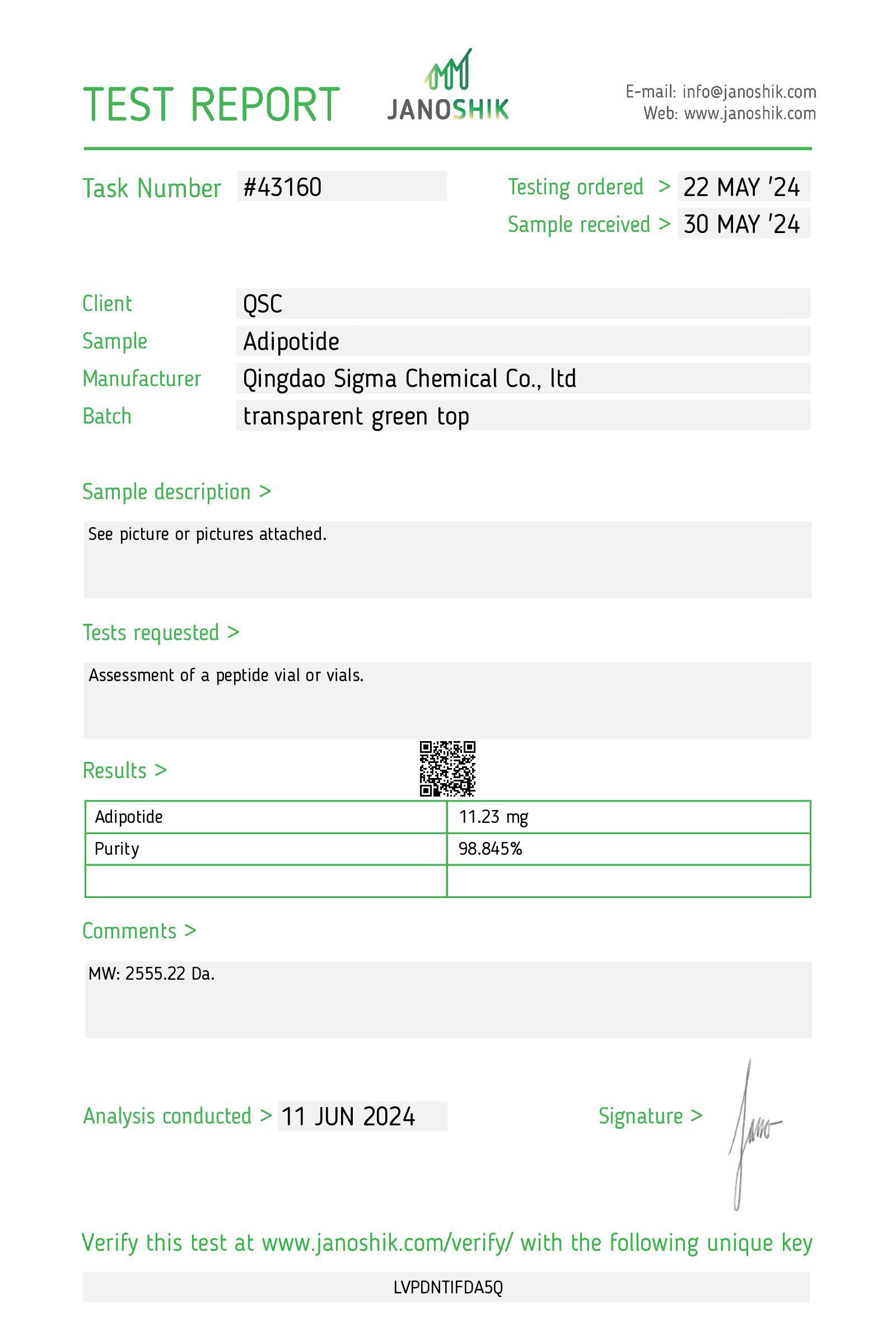 Adipotide 10mg | 10-Vial Kit | Proapoptotic Adipose - Janoshik test report
