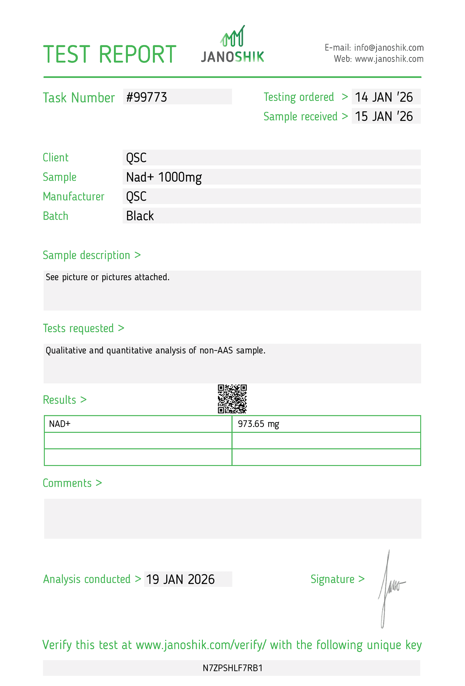 NAD+ 1000mg | 20-Vial Kit | Cellular Energy Kit - Janoshik test report