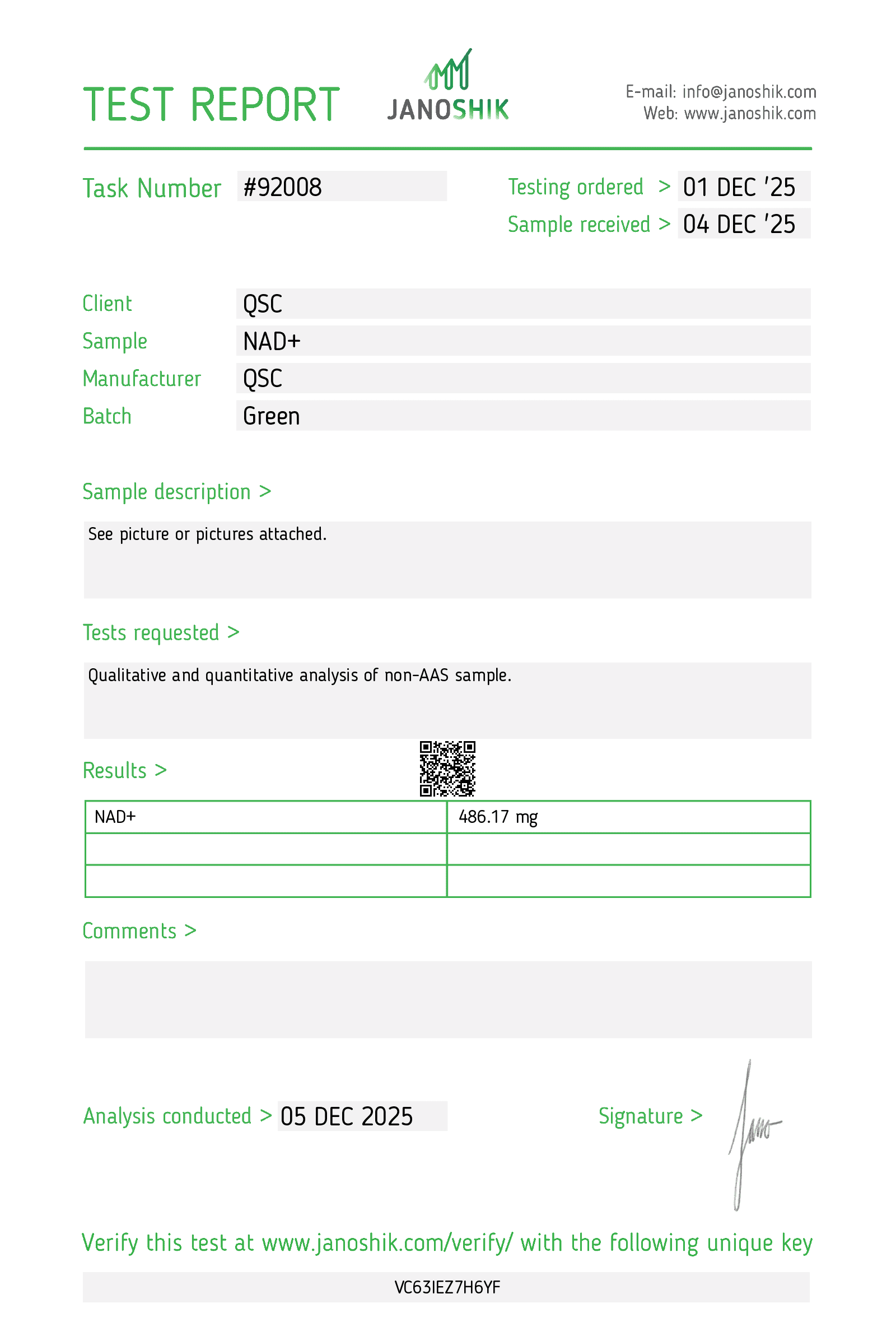 NAD+ 500mg | 10-Vial Kit | Cellular Energy Kit - Janoshik test report