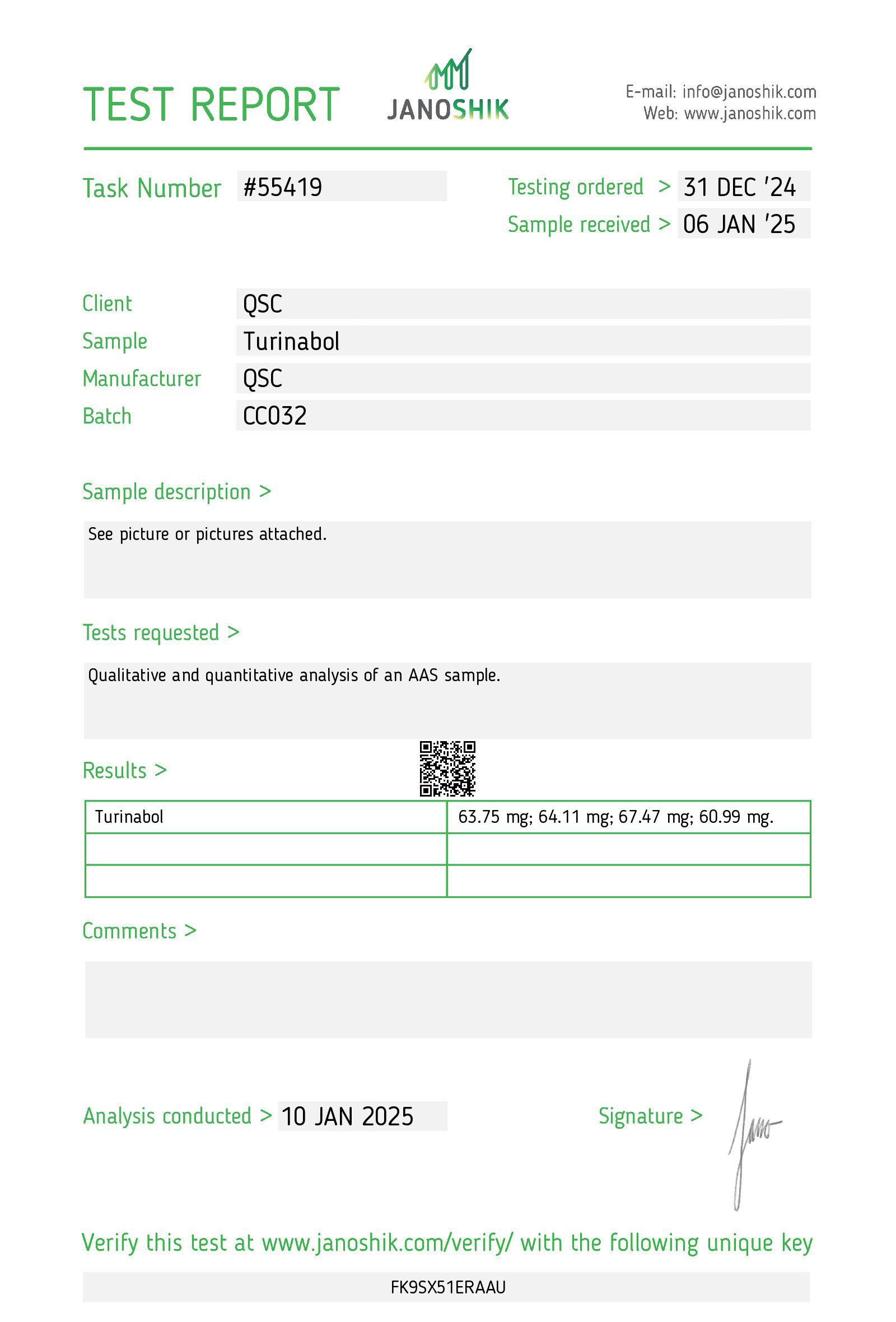 Turinabol 60mg Tablets | 100-Count | Oral Anabolic Research - Janoshik test report