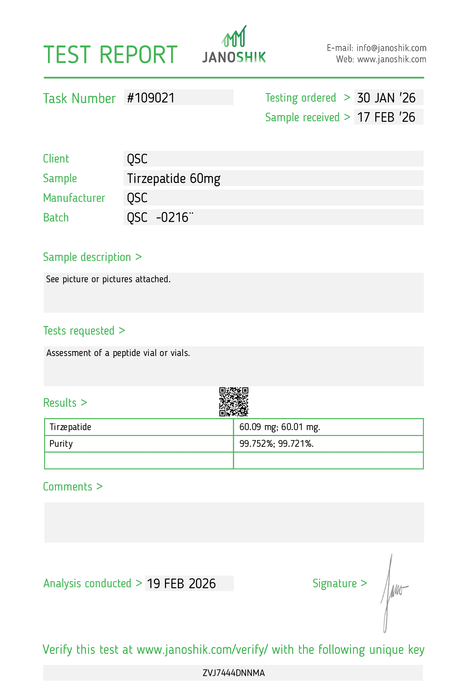 Tirzepatide 60mg | 10-Vial Kit | Dual GIP/GLP-1 Agonist - Janoshik test report