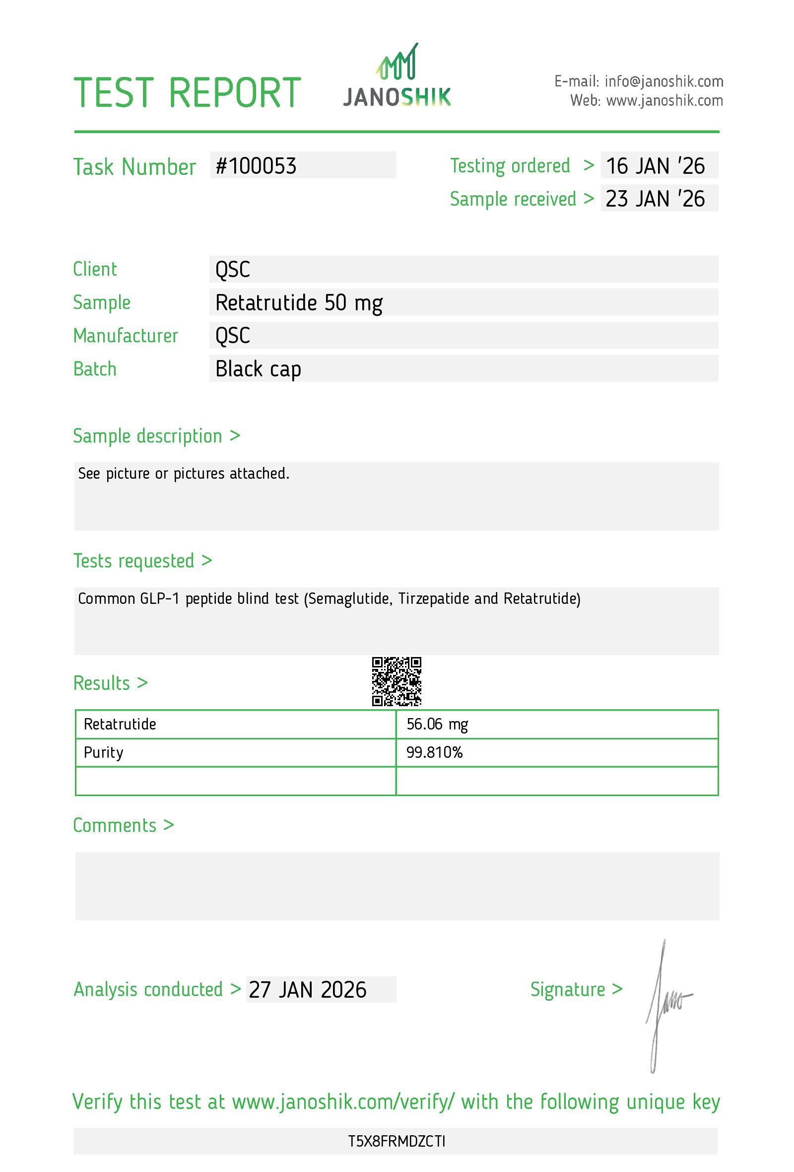 Retatrutide 50mg | 10-Vial Kit | Triple Agonist GIP/GLP-1/Glucagon - Janoshik test report
