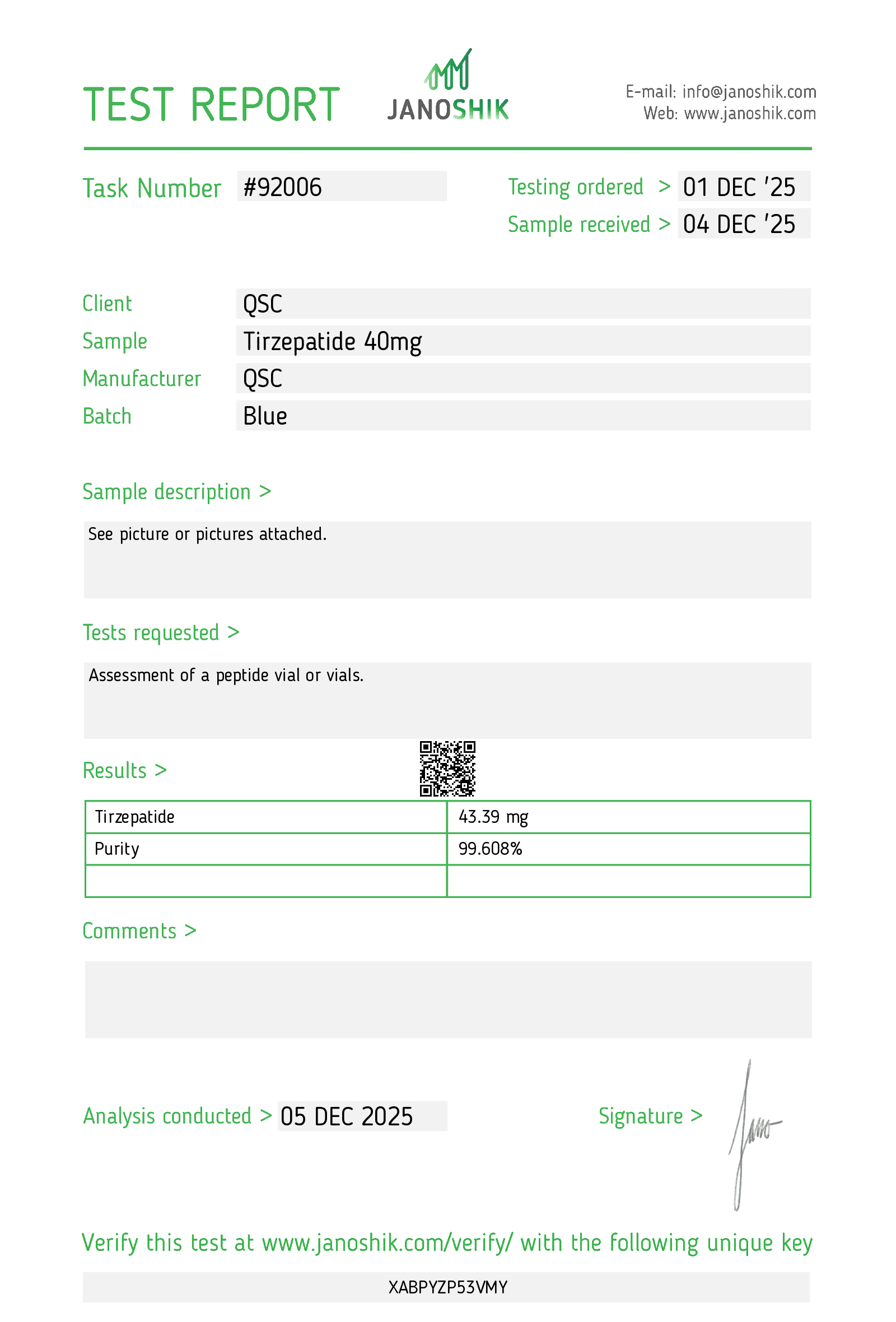 Tirzepatide 40mg | 20-Vial Kit | Dual GIP/GLP-1 Agonist - Janoshik test report