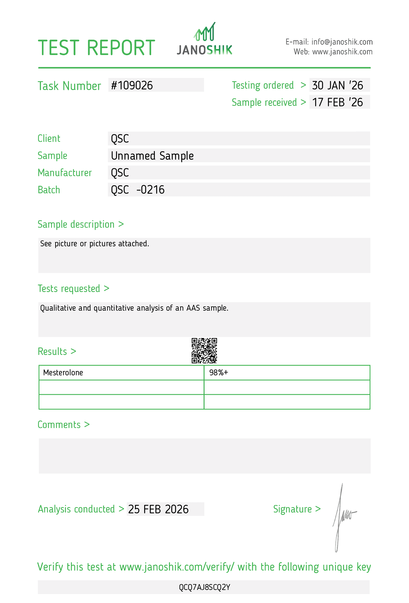 Proviron 100G Raw Powder | Mesterolone - Janoshik test report