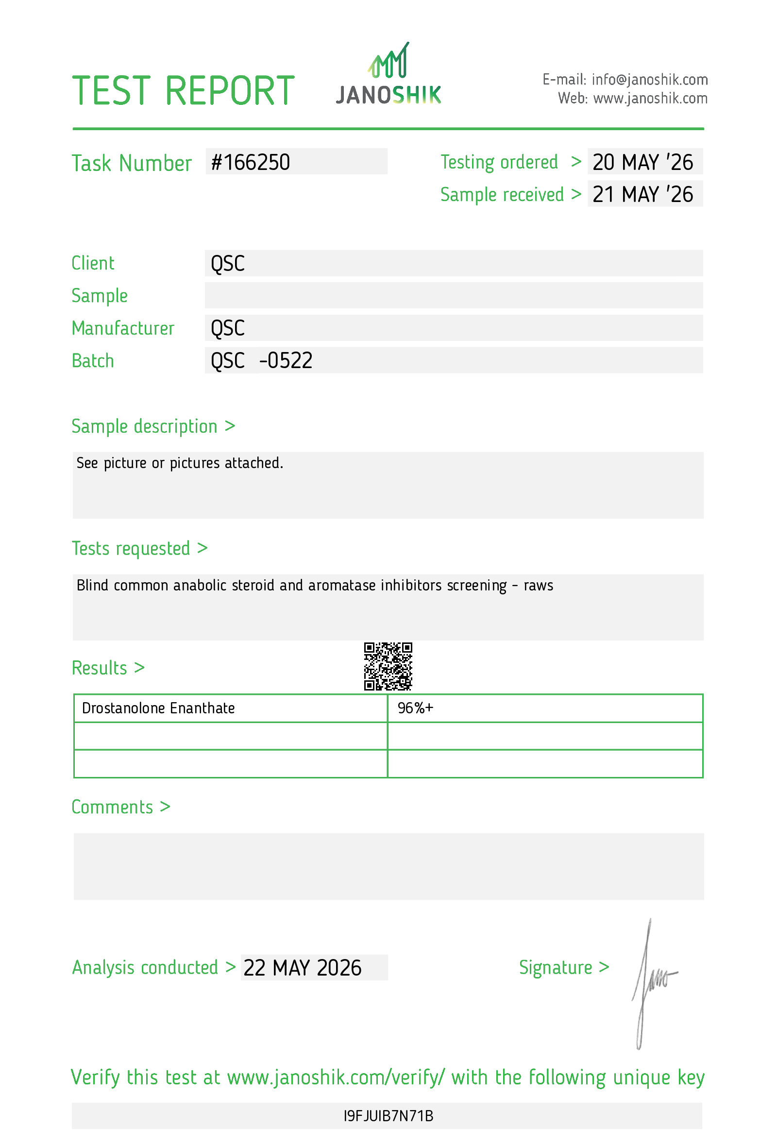 Drostanolone Enanthate 1KG Raw Powder | Mast E - Janoshik test report